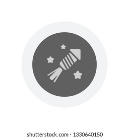 Fireworks rocket with stars. Celebrate icon. Icon in colored circle with gray bold border. Web button, modern flat design
