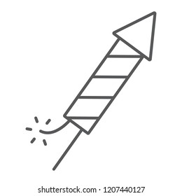 Fireworks rocket thin line icon, party and celebration, rocket sign, vector graphics, a linear pattern on a white background, eps 10.