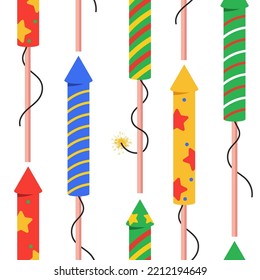 Fireworks rocket vector cartoon seamless pattern background for wallpaper, wrapping, packing, and backdrop.
