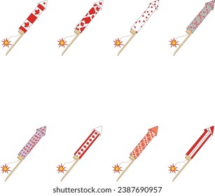 Fireworks rockets celebrate Canada's important day. The fireworks rockets are white and red, the colors of the Canadian flag.