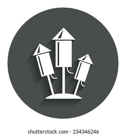 Fireworks rockets sign icon. Explosive pyrotechnic device symbol. Gray flat button with shadow. Modern UI website navigation. Vector