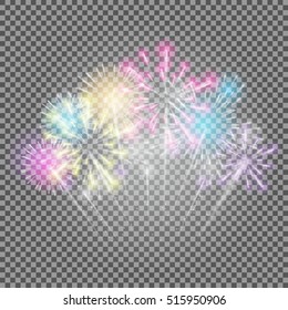 Fireworks, Salute on a Transparent Background Realistic Vector illustration for Your Design EPS10