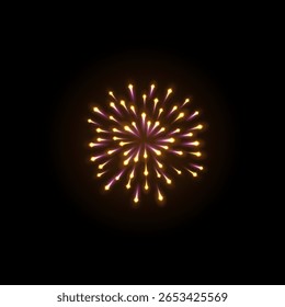 Fireworks salute with shining sparks. Bright orange and pink colors explosions of fireworks. Festive pyrotechnic firecracker burst. Carnival festive sparkling. Holiday celebration vector design
