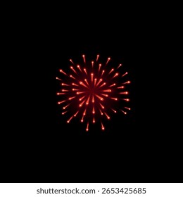 Fogos de artifício saudam com faíscas brilhantes. Explosões vermelhas brilhantes de fogos de artifício. Explosão de fogos de artifício festivos. Celebração de férias, projeto de vetor cintilante de carnaval. Fogo pirotécnico com foguete