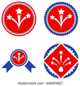 Fireworks Seal Stamp flat vector pictogram collection. An isolated icons on a white background.