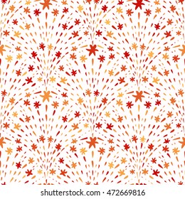 Fireworks seamless background. Repeatable decorative pattern. Doodle style elements. Vector illustration.