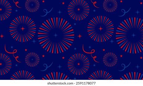 Fireworks seamless pattern. 4th of July vector banner.