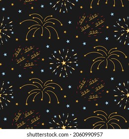 Fireworks seamless pattern on night background