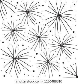 Fireworks Seamless pattern on white color background. Vector illustration. fireworks line drawing.