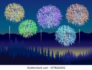 Fireworks seen over the mountains