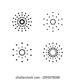 Fireworks. Set of black firecracker icons in various styles. Cartoon shape fireworks elements for Anniversary, New year, Celebrate, Festival. Flat design on white. Geometric shape.Vector illustration.