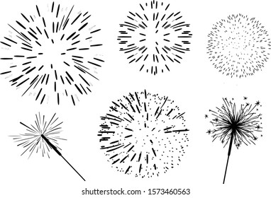 Fireworks set of black icon different types of explosion isolated on white . vector  design