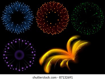 Fireworks Set - colored abstract illustration, vector
