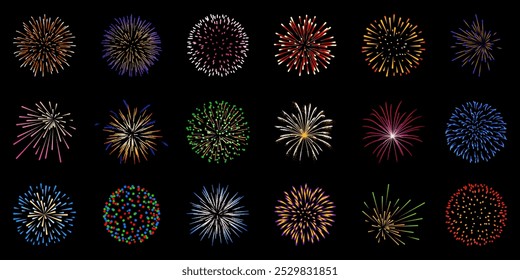 Fireworks set, colorful vector collection