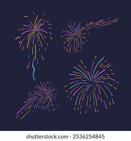 Conjunto de fuegos artificiales, elemento de diseño para vacaciones, fiesta de celebración, aniversario o Ilustración vectorial de festival