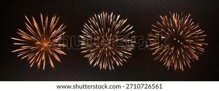 Fireworks set. Glittering firework bursts. Explosive pyrotechnic celebrations with sparkling effects. Bright firework explosions. Isolated graphic element set for festive design. Vector illustration.