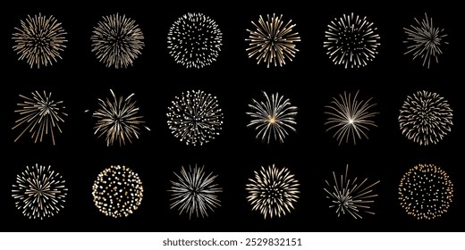 Fireworks set, gold burst vector collection