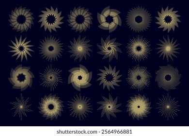 Fireworks set gold fireworks with lines and sparkles firework collection vector