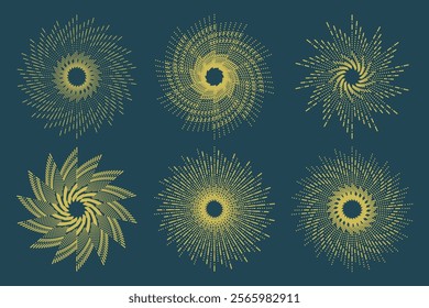 Fireworks set gold fireworks with lines and sparkles firework collection vector	