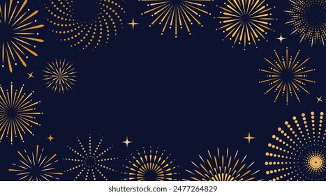 Fireworks set of icons, symbols. Celebration, winner, New year party, anniversary poster and banner design. Chinese new year abstract background. Vector illustration