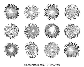 Fireworks set isolated on white background, vector illustration. Holiday and party firework  collection