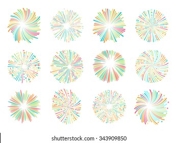Fireworks set isolated on white background, vector illustration. Holiday and party firework  collection