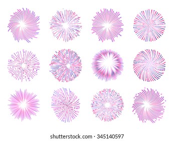 Fireworks set isolated on white background, vector illustration. Holiday and party firework  collection
