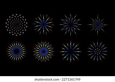 Arreglos de fuegos artificiales, orgullo. Colores arcoiris. LGBT. Ilustración vectorial.