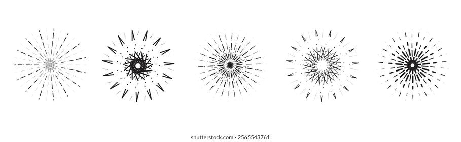 Fireworks set of silhouettes on a white background.