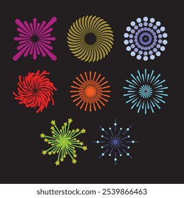 Fuegos artificiales con varios colores y variaciones de forma 