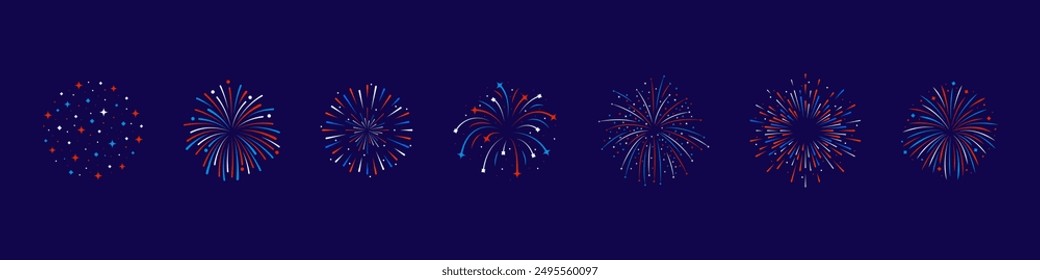 Fireworks set. Vector firework sign isolated with stars and sparks. Firework exlposions in the sky.