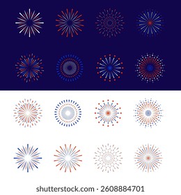 Fireworks set. Vector firework sign isolated with stars and sparks. Firework exlposions in the sky.