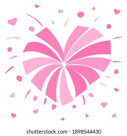 Fireworks in the shape of a heart. With love for Valentine's Day. Color pink monochrome image on a white background. Doodle.