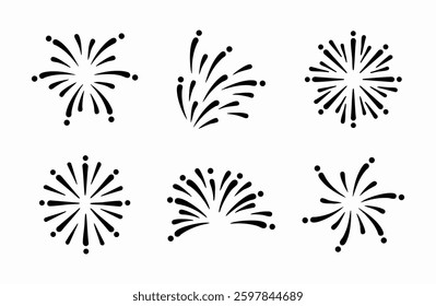 Fireworks shape icon set. Black and white Vector Illustration