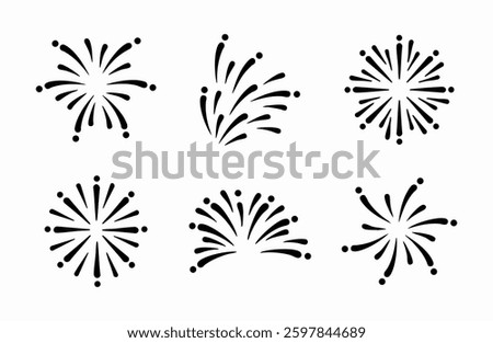 Fireworks shape icon set. Black and white Vector Illustration