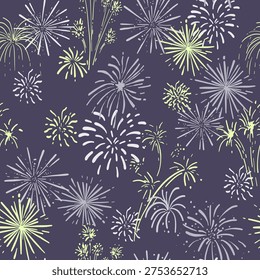 Fireworks shapes, seamless abstract vector pattern.