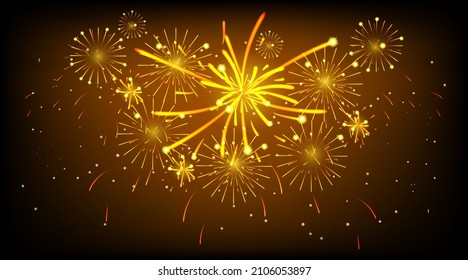 Fireworks shining sparks. Fireworks explosions object for festival background. Celebrate Lighting effect isolated vector illustration.