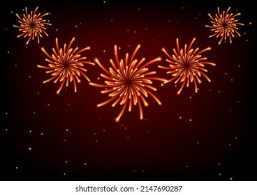 Los fuegos artificiales brillan. Las explosiones de fuegos artificiales se oponen al fondo del festival. Celebra la ilustración vectorial aislada del efecto Iluminación.