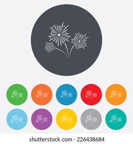 Fireworks sign icon. Explosive pyrotechnic show symbol. Round colourful 11 buttons. Vector
