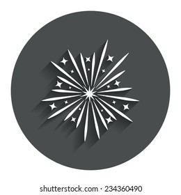 Fireworks sign icon. Explosive pyrotechnic show symbol. Gray flat button with shadow. Modern UI website navigation. Vector