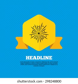 Fireworks sign icon. Explosive pyrotechnic show symbol. Yellow label tag. Circles seamless pattern on back. Vector
