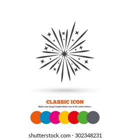 Fireworks sign icon. Explosive pyrotechnic show symbol. Classic flat icon. Colored circles. Vector