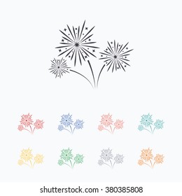 Fireworks sign icon. Explosive pyrotechnic show symbol. Colored flat icons on white background.