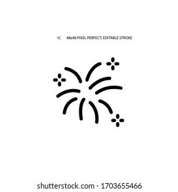 Fireworks simple black line web icon vector illustration. Editable stroke. 48x48 Pixel Perfect.