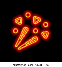 Fireworks with simple elements. Celebration icon. Orange neon style on black background. Light icon