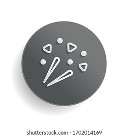 Fuegos artificiales con elementos simples. Icono de celebración. Símbolo de papel blanco sobre botón redondo gris o insignia con sombra