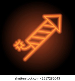 Fireworks icono simple. Diseño plano. Neón naranja sobre fondo negro.ai
