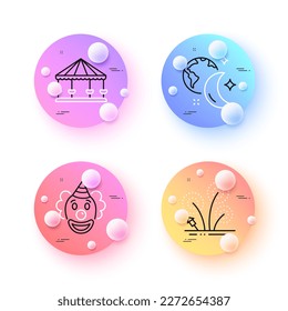 Fireworks, Sleep and Carousels minimal line icons. 3d spheres or balls buttons. Clown icons. For web, application, printing. Pyrotechnic salute, World and moon, Attraction park. Vector