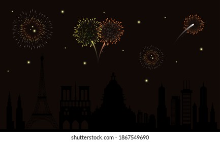 fireworks splash lights in sky night of paris city vector illustration design