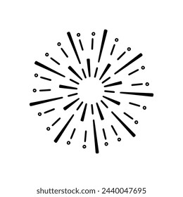 Fireworks, star burst doodle.  Festive fireckrackers, sunburst explosion, Sparkles in sketch style. Hand drawn vector illustration isolated on white background